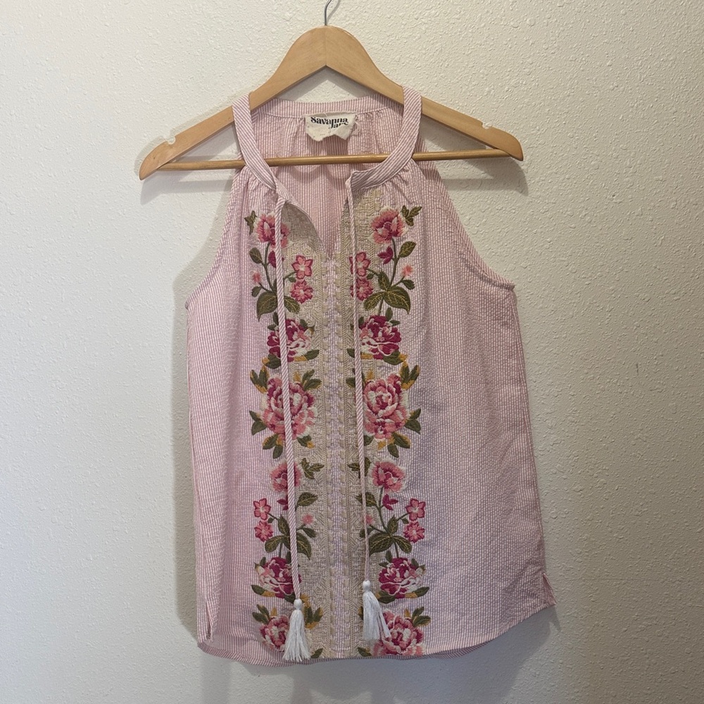 Savanna Jane Pink Floral Embroidered Blouse, Size S